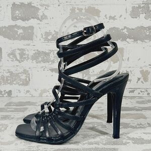 New BP. Valerie Wrap Around Ankle Strap Black Strappy Heeled Sandal i312